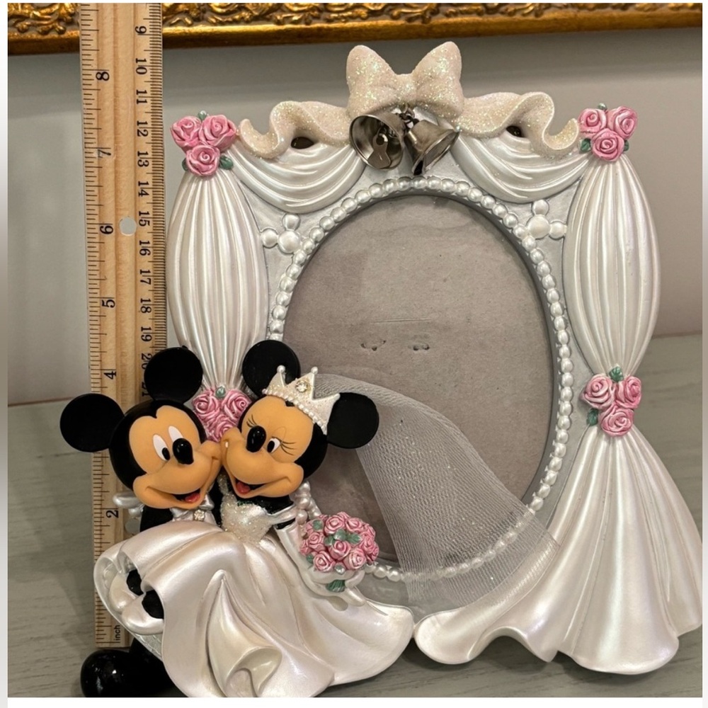 Mickey and Minnie Mouse Disney Wedding Photo Frame holds a 4x6 photo
